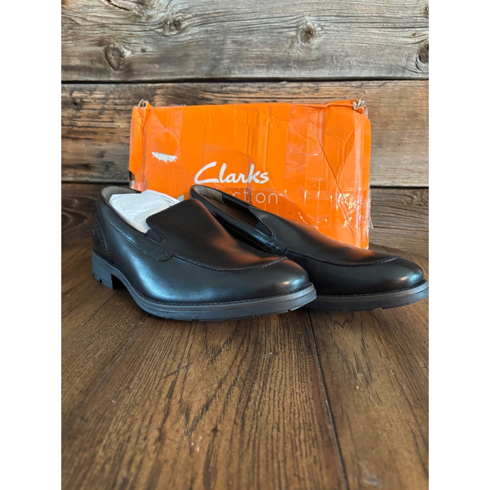 Clarks Emmet Step Mens Black Leather Loafers Slip On Dress Shoes Size 12 M